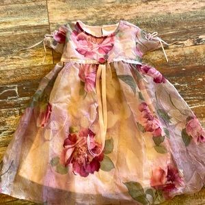 Biscotti pink floral 12 month dress with ribbon accents